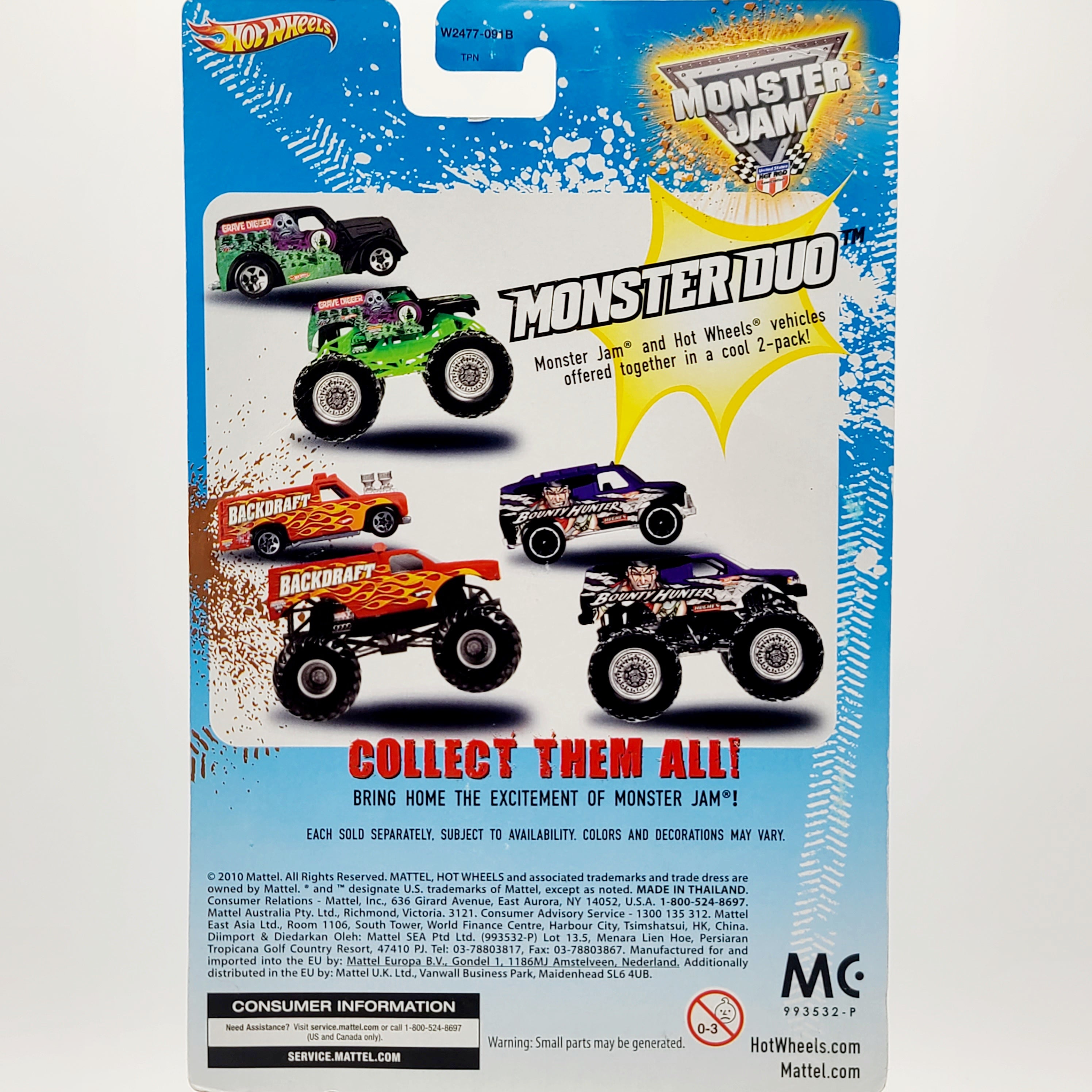 Hot Wheels Monster Jam - Backdraft, Rescue Ranger (2010 HW Monster Duos)